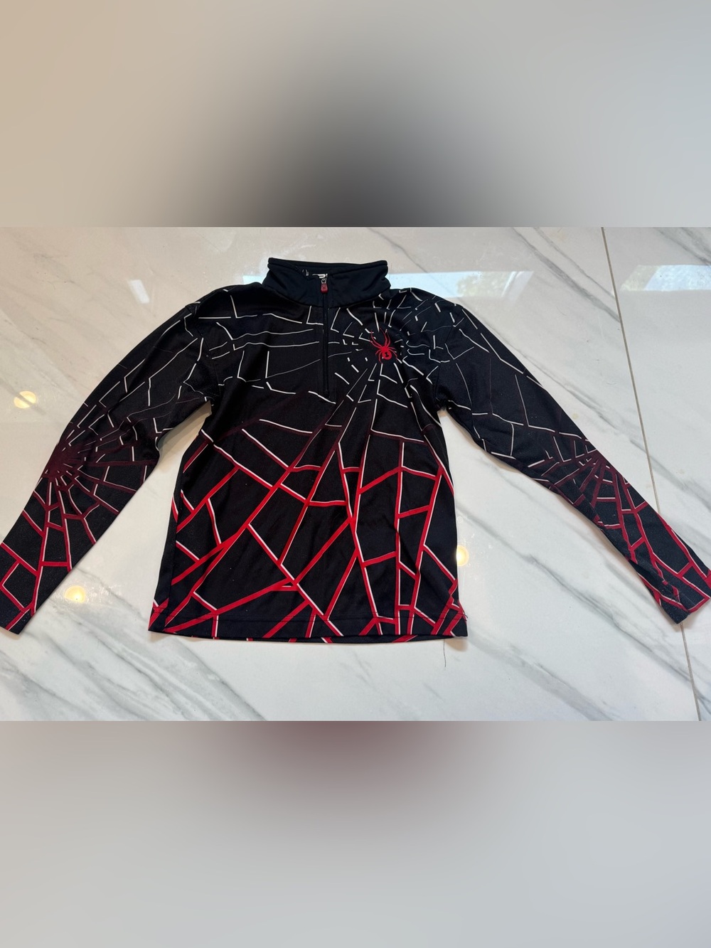 Spyder Kids Black and Red Spiderweb Quarter-Zip Top, Size 7